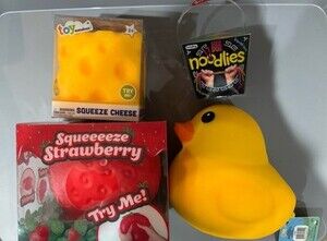 New,Viral Squeeze Cheese Strawberry Needoh Noodlies  Laffy Duck SquishieLot Of 4